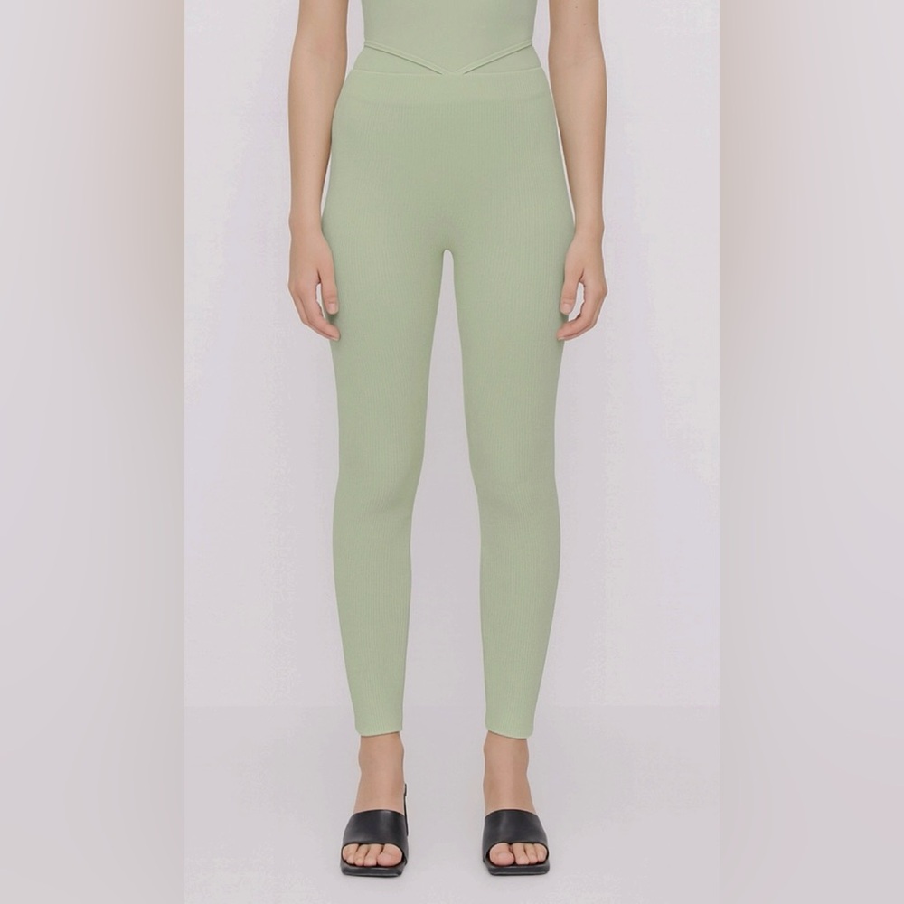NWT Zara Ribbed Leggings G String Detail XS/S Light Green Y2K Trendy Stretchy